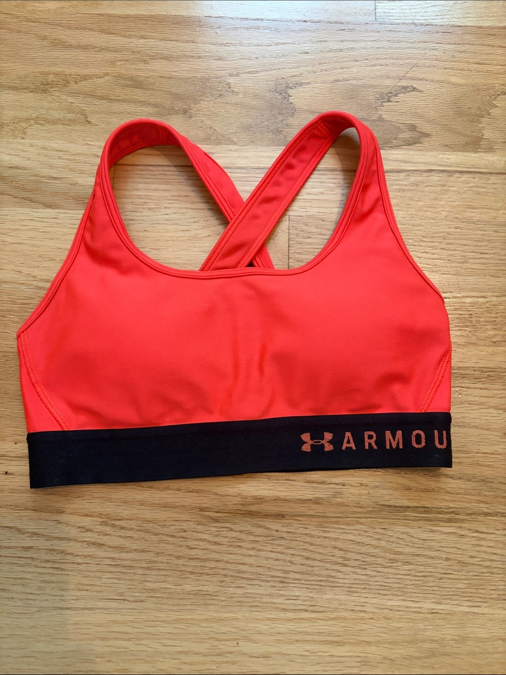 Under Armour Coral Sports Bra with Black Elastic Band and built-in padding - M
